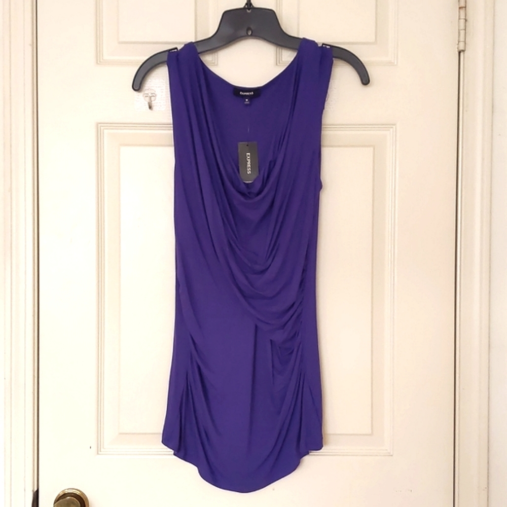 NWT. Express Rayon/Spandex Long sleeveless top with front design.